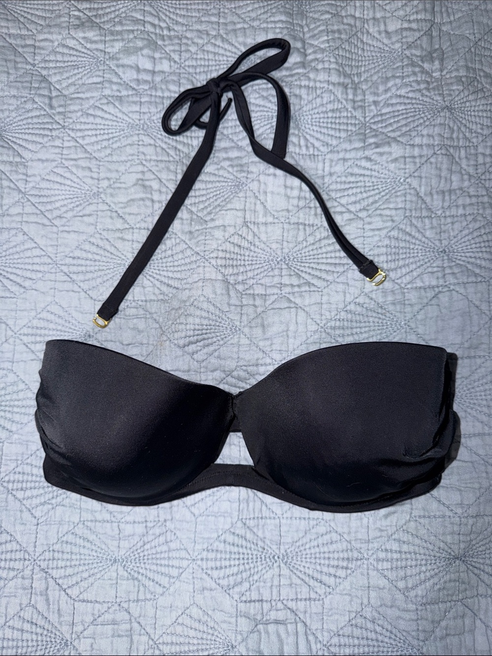 Victoria's Secret Black Strapless Padded Bikini Top with Removable Halter